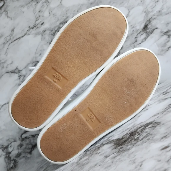 Zara White Monochrome Casual Lace-Up Sneakers, EU Size 40=US Size 10 - Picture 12 of 16